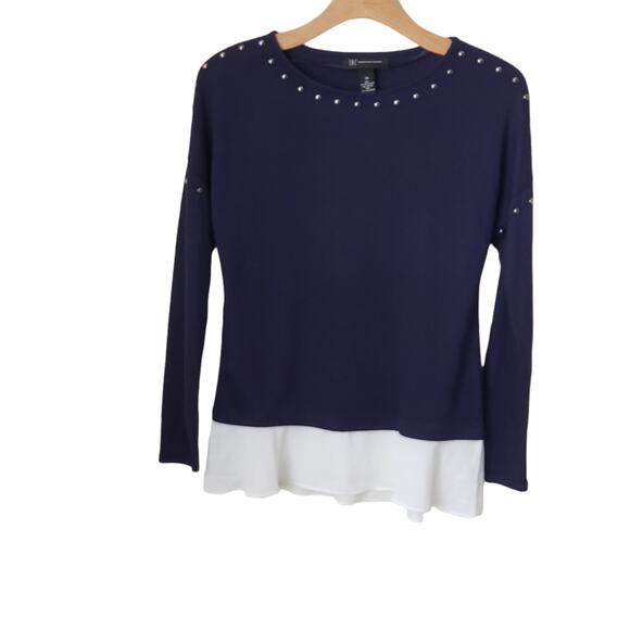 NWT INC Concepts Blue And White Studded Layer Look  Top XS - Picture 1 of 12
